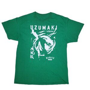 Naruto Uzumaki anime Green white Graphic T-Shirt men's size large small hole L